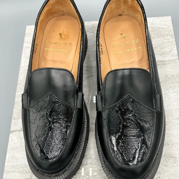 Women’s Black Leather Loafers, Size 8, Purified Brand, Eco Friendly From England - Picture 9 of 10